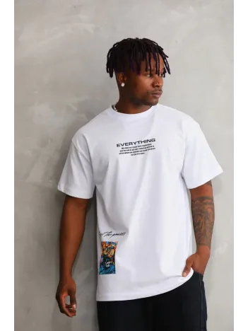 Unisex Bisiklet Yaka Baskılı Oversize T-Shirt - Beyaz Unisex Bisiklet Yaka Baskılı Oversize T-Shirt - Beyaz