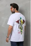 Unisex Bisiklet Yaka Baskılı Oversize T-shirt - Beyaz Unisex Bisiklet Yaka Baskılı Oversize T-shirt - Beyaz