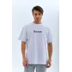 Unisex Bisiklet Yaka Baskılı Oversize T-Shirt - Beyaz Unisex Bisiklet Yaka Baskılı Oversize T-Shirt - Beyaz