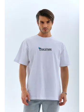 Unisex Bisiklet Yaka Baskılı Oversize T-Shirt - Beyaz Unisex Bisiklet Yaka Baskılı Oversize T-Shirt - Beyaz