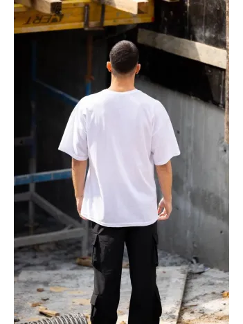 Unisex Bisiklet Yaka Baskılı Oversize T-Shirt - Beyaz Unisex Bisiklet Yaka Baskılı Oversize T-Shirt - Beyaz