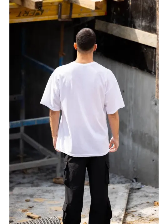 Unisex Bisiklet Yaka Baskılı Oversize T-Shirt - Beyaz Unisex Bisiklet Yaka Baskılı Oversize T-Shirt - Beyaz