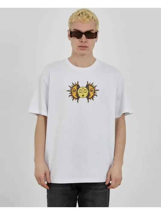 Unisex Bisiklet Yaka Baskılı Oversize T-Shirt - Beyaz Unisex Bisiklet Yaka Baskılı Oversize T-Shirt - Beyaz