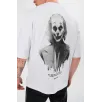 Unisex Bisiklet Yaka Baskılı Oversize T-Shirt - Beyaz Unisex Bisiklet Yaka Baskılı Oversize T-Shirt - Beyaz