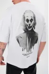 Unisex Bisiklet Yaka Baskılı Oversize T-shirt - Beyaz