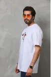 Unisex Bisiklet Yaka Baskılı Oversize T-shirt - Beyaz Unisex Bisiklet Yaka Baskılı Oversize T-shirt - Beyaz