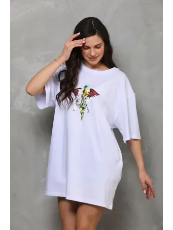 Unisex Bisiklet Yaka Baskılı Oversize T-Shirt - Beyaz Unisex Bisiklet Yaka Baskılı Oversize T-Shirt - Beyaz