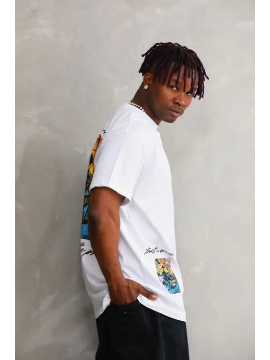 Unisex Bisiklet Yaka Baskılı Oversize T-Shirt - Beyaz Unisex Bisiklet Yaka Baskılı Oversize T-Shirt - Beyaz