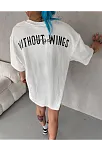 Unisex Bisiklet Yaka Baskılı Oversize T-shirt - Beyaz
