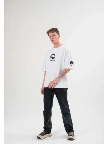 Unisex Bisiklet Yaka Baskılı Oversize T-Shirt - Beyaz Unisex Bisiklet Yaka Baskılı Oversize T-Shirt - Beyaz