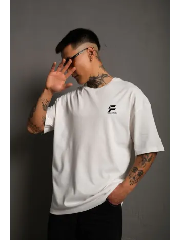 Unisex Bisiklet Yaka Baskılı Oversize T-Shirt - Beyaz Unisex Bisiklet Yaka Baskılı Oversize T-Shirt - Beyaz