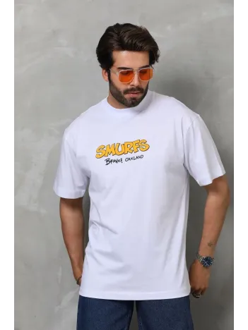 Unisex Bisiklet Yaka Baskılı Oversize T-Shirt - Beyaz Unisex Bisiklet Yaka Baskılı Oversize T-Shirt - Beyaz