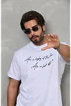 Unisex Bisiklet Yaka Baskılı Oversize T-shirt - Beyaz