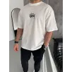 Unisex Bisiklet Yaka Baskılı Oversize T-Shirt - Beyaz Unisex Bisiklet Yaka Baskılı Oversize T-Shirt - Beyaz