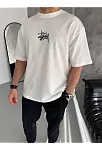 Unisex Bisiklet Yaka Baskılı Oversize T-shirt - Beyaz