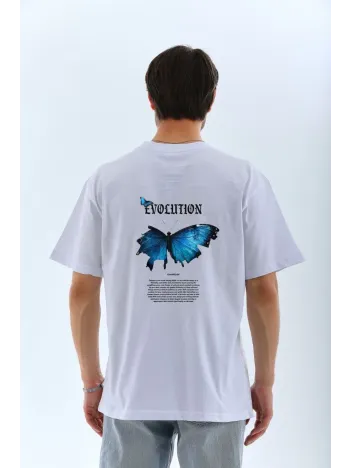 Unisex Bisiklet Yaka Baskılı Oversize T-Shirt - Beyaz Unisex Bisiklet Yaka Baskılı Oversize T-Shirt - Beyaz