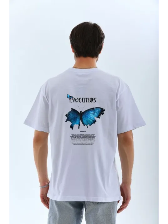 Unisex Bisiklet Yaka Baskılı Oversize T-Shirt - Beyaz Unisex Bisiklet Yaka Baskılı Oversize T-Shirt - Beyaz