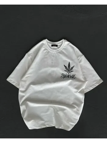 Unisex Bisiklet Yaka Baskılı Oversize T-Shirt - Beyaz Unisex Bisiklet Yaka Baskılı Oversize T-Shirt - Beyaz