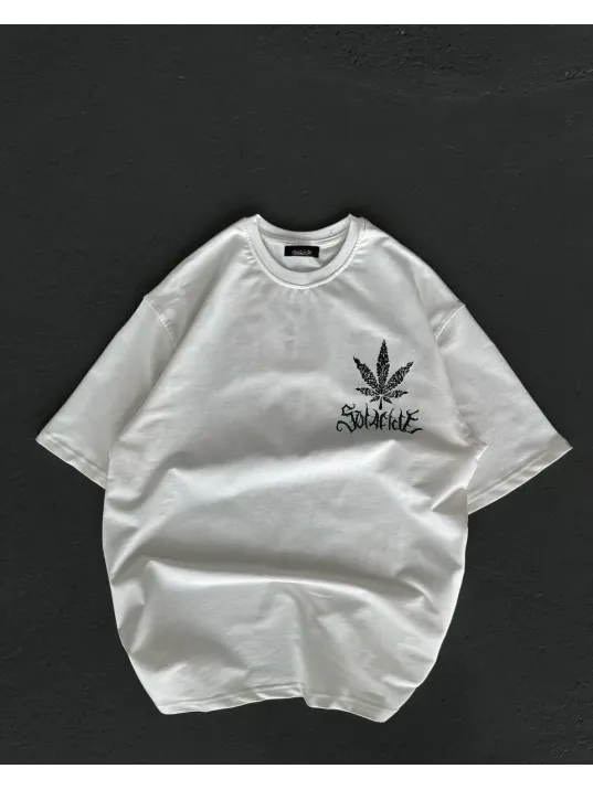 Unisex Bisiklet Yaka Baskılı Oversize T-Shirt - Beyaz Unisex Bisiklet Yaka Baskılı Oversize T-Shirt - Beyaz