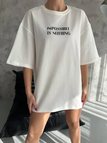 Unisex Bisiklet Yaka Baskılı Oversize T-Shirt - Beyaz Unisex Bisiklet Yaka Baskılı Oversize T-Shirt - Beyaz