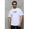 Unisex Bisiklet Yaka Baskılı Oversize T-Shirt - Beyaz Unisex Bisiklet Yaka Baskılı Oversize T-Shirt - Beyaz