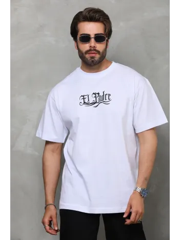 Unisex Bisiklet Yaka Baskılı Oversize T-Shirt - Beyaz Unisex Bisiklet Yaka Baskılı Oversize T-Shirt - Beyaz