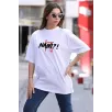 Unisex Bisiklet Yaka Baskılı Oversize T-Shirt - Beyaz