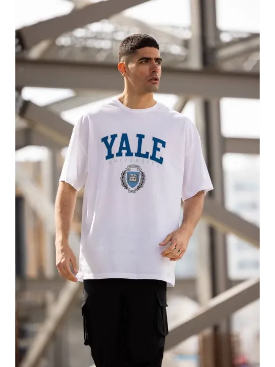 Unisex Bisiklet Yaka Baskılı Oversize T-Shirt - Beyaz Unisex Bisiklet Yaka Baskılı Oversize T-Shirt - Beyaz