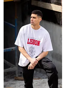 Erkek Baskılı T-shirt Kısa Kol Bisiklet Yaka Regular Fit Rahat Kalıp Günlük Tişört - Beyaz