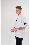 Unisex Bisiklet Yaka Baskılı Oversize T-shirt - Beyaz