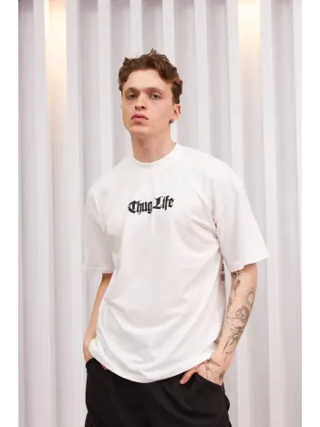 Unisex Bisiklet Yaka Baskılı Oversize T-Shirt - Beyaz Unisex Bisiklet Yaka Baskılı Oversize T-Shirt - Beyaz