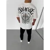 Unisex Bisiklet Yaka Baskılı Oversize T-Shirt - Beyaz Unisex Bisiklet Yaka Baskılı Oversize T-Shirt - Beyaz