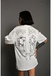 Unisex Bisiklet Yaka Baskılı Oversize T-shirt - Beyaz