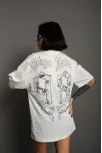 Unisex Bisiklet Yaka Baskılı Oversize T-shirt - Beyaz