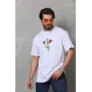 Unisex Bisiklet Yaka Baskılı Oversize T-Shirt - Beyaz Unisex Bisiklet Yaka Baskılı Oversize T-Shirt - Beyaz