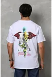 Unisex Bisiklet Yaka Baskılı Oversize T-shirt - Beyaz