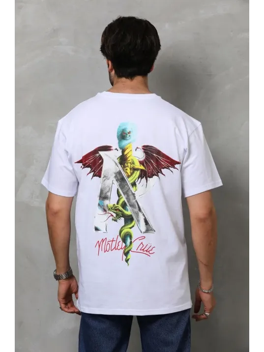 Unisex Bisiklet Yaka Baskılı Oversize T-Shirt - Beyaz Unisex Bisiklet Yaka Baskılı Oversize T-Shirt - Beyaz