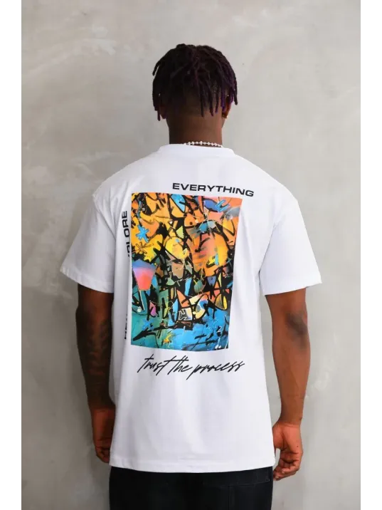 Unisex Bisiklet Yaka Baskılı Oversize T-Shirt - Beyaz Unisex Bisiklet Yaka Baskılı Oversize T-Shirt - Beyaz