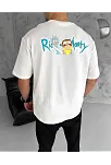 Unisex Bisiklet Yaka Baskılı Oversize T-shirt - Beyaz