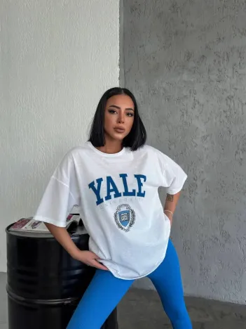 Kadın Baskılı T-shirt Kısa Kol Bisiklet Yaka Regular Fit Rahat Kalıp Günlük Tişört - Beyaz