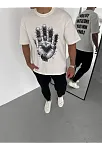 Unisex Bisiklet Yaka Baskılı Oversize T-shirt - Beyaz