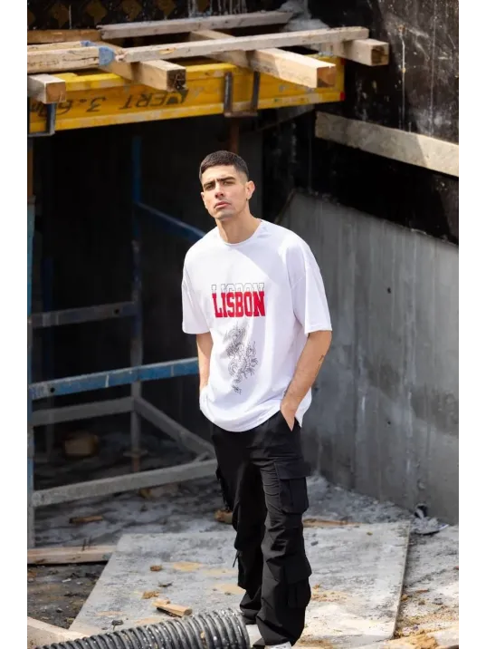 Unisex Bisiklet Yaka Baskılı Oversize T-Shirt - Beyaz Unisex Bisiklet Yaka Baskılı Oversize T-Shirt - Beyaz