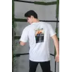 Unisex Bisiklet Yaka Baskılı Oversize T-Shirt - Beyaz Unisex Bisiklet Yaka Baskılı Oversize T-Shirt - Beyaz