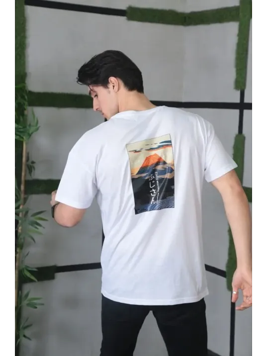 Unisex Bisiklet Yaka Baskılı Oversize T-Shirt - Beyaz Unisex Bisiklet Yaka Baskılı Oversize T-Shirt - Beyaz