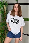 Unisex Bisiklet Yaka Baskılı Oversize T-shirt - Beyaz