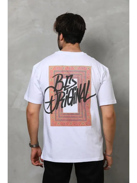 Unisex Bisiklet Yaka Baskılı Oversize T-Shirt - Beyaz Unisex Bisiklet Yaka Baskılı Oversize T-Shirt - Beyaz