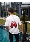 Unisex Bisiklet Yaka Baskılı Oversize T-shirt - Beyaz
