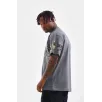 Unisex Bisiklet Yaka Baskılı Oversize T-Shirt - Gri Unisex Bisiklet Yaka Baskılı Oversize T-Shirt - Gri