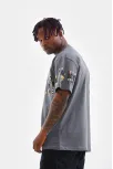 Unisex Bisiklet Yaka Baskılı Oversize T-shirt - Gri