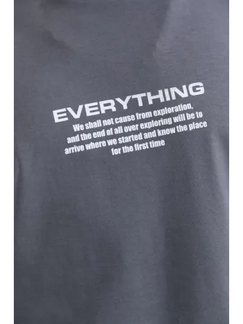 Unisex Bisiklet Yaka Baskılı Oversize T-Shirt - Gri